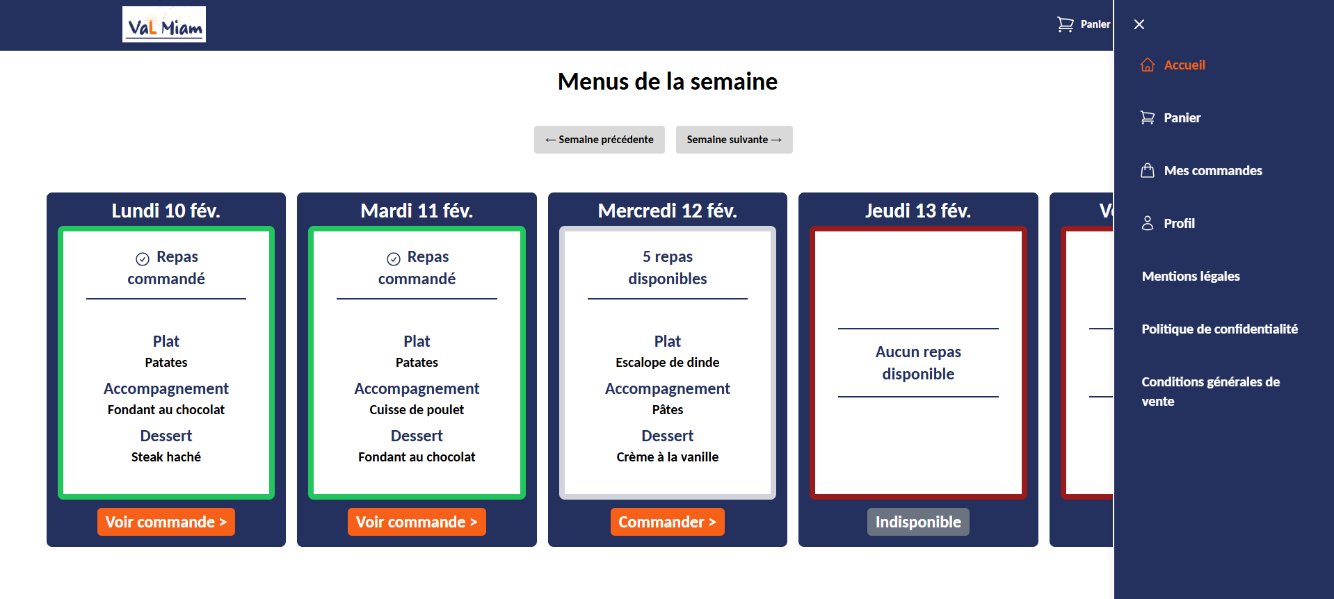 Page d’accueil côté administrateur